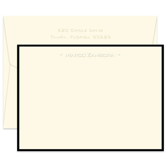 Triple Thick Bordered Embossed One Line Flat Note Cards - Embossed